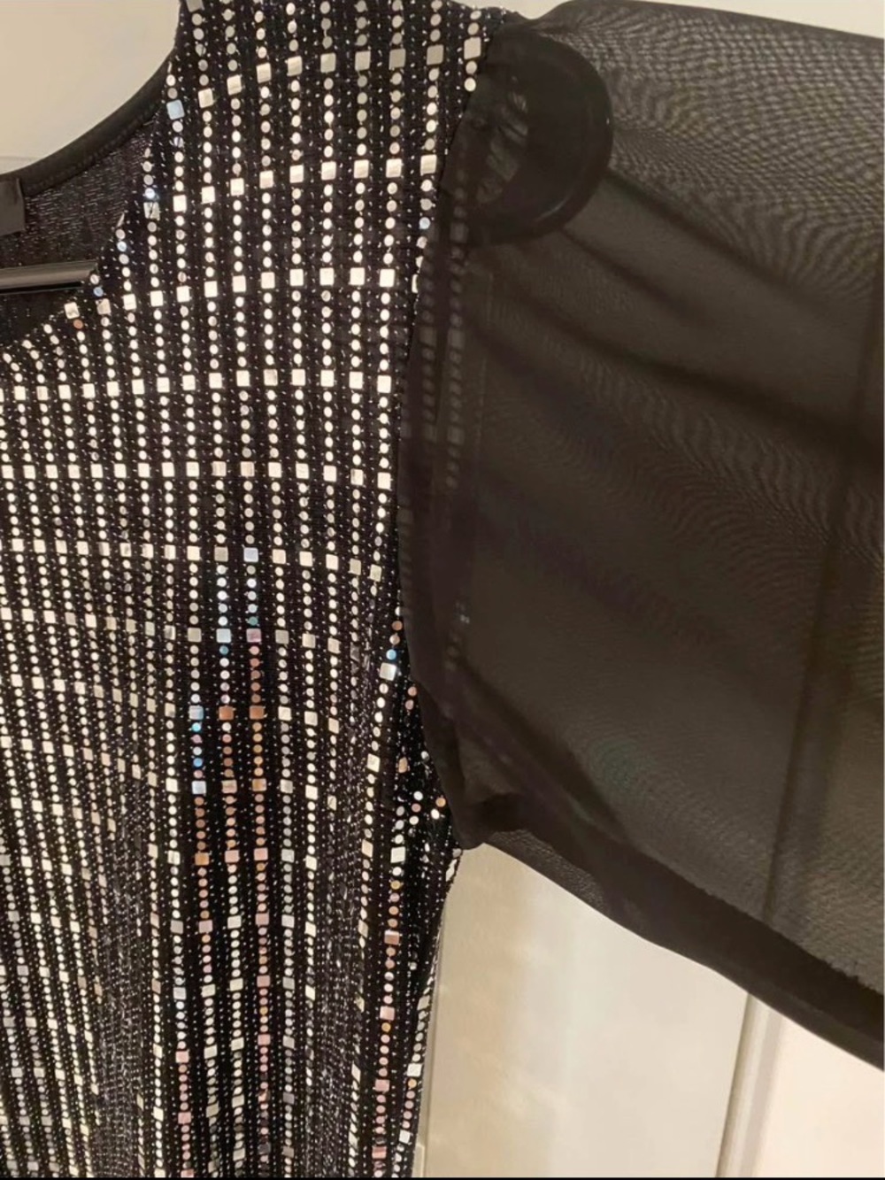 NWOT Black Sequin Mesh Sleeve Mini Dress - Picture 3 of 6
